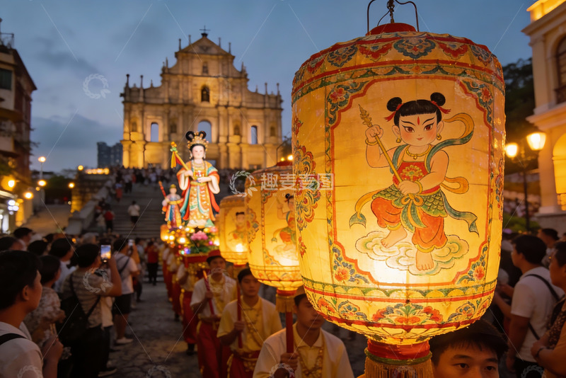 高清大图下载【趣麦麦图】夜游街头灯笼巡游热闹非凡
