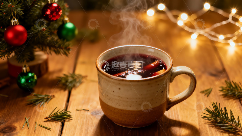 高清大图下载【趣麦麦图】圣诞热饮木桌温馨场景