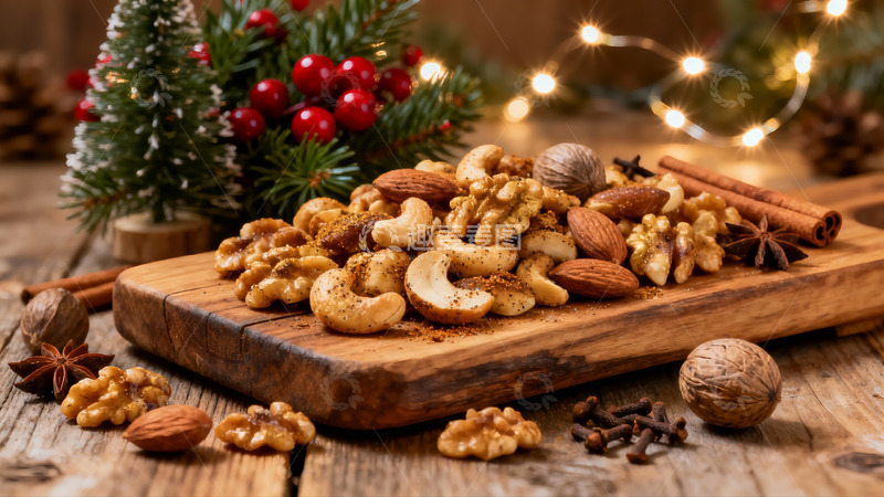 高清大图下载【趣麦麦图】圣诞坚果拼盘温馨节日氛围