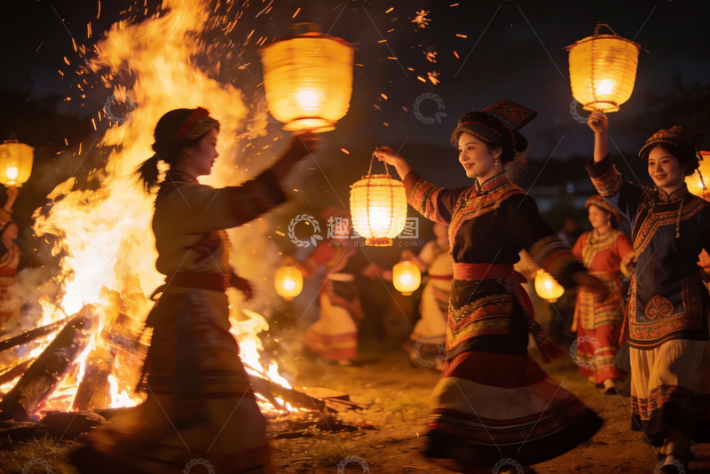 高清大图下载【趣麦麦图】夜篝火节庆舞会