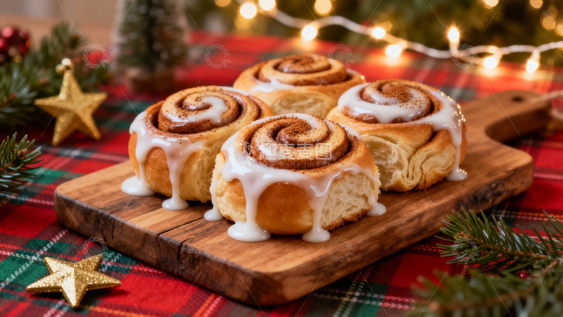 高清大图下载【趣麦麦图】圣诞甜点糖霜肉桂卷