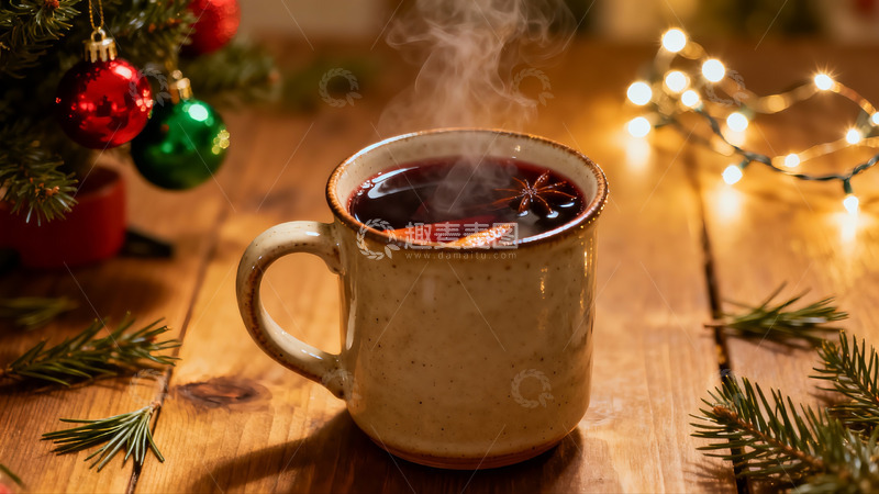 高清大图下载【趣麦麦图】圣诞热饮木桌温馨场景