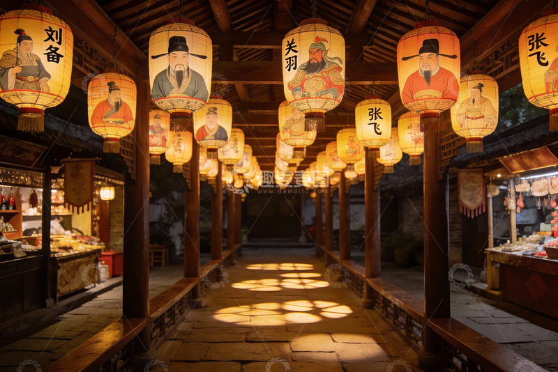 高清大图下载【趣麦麦图】古色古香灯笼长廊夜景