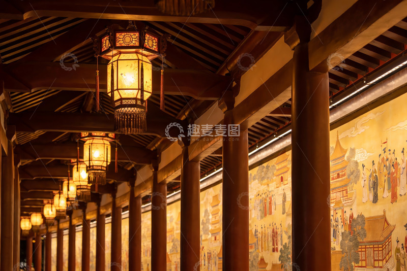 高清大图下载【趣麦麦图】古色古香长廊夜景