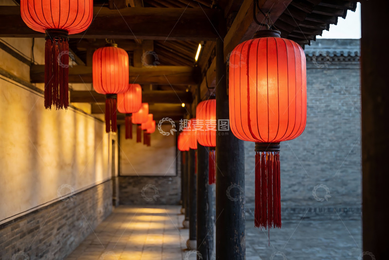 高清大图下载【趣麦麦图】古建筑长廊红灯笼
