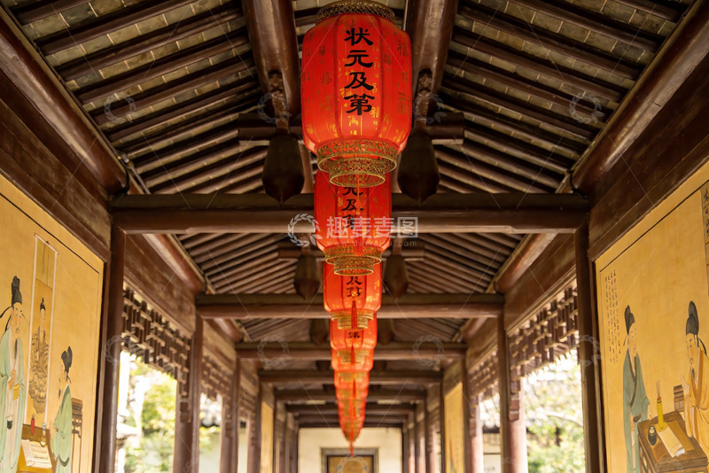 高清大图下载【趣麦麦图】古建筑长廊红灯笼