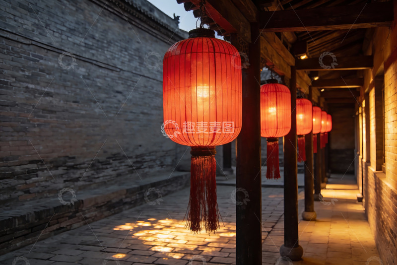 高清大图下载【趣麦麦图】古巷红灯笼夜景