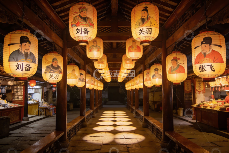 高清大图下载【趣麦麦图】古色古香灯笼长廊夜景