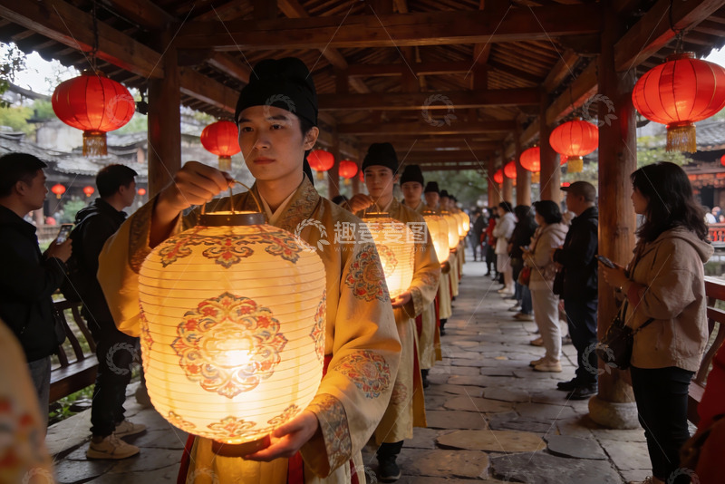 高清大图下载【趣麦麦图】古装男子持灯游行