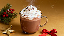 热巧克力配奶油节日装饰