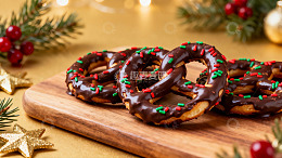 巧克力椒盐卷饼配节日装饰