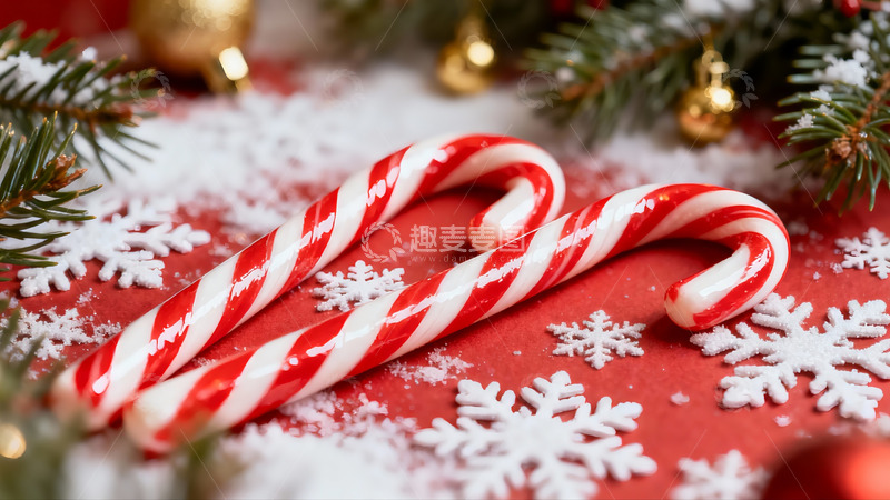 高清大图下载【趣麦麦图】圣诞拐杖糖与雪花装饰