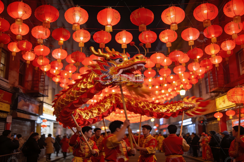 高清大图下载【趣麦麦图】夜街舞龙灯会热闹非凡