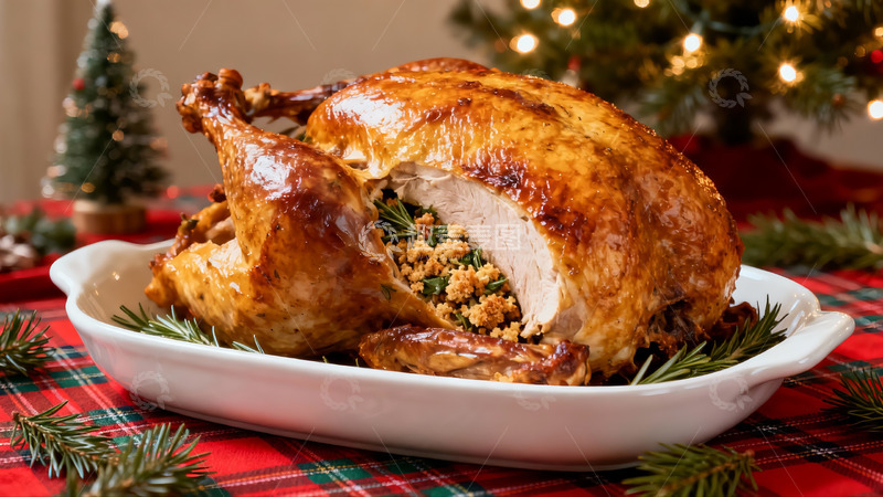 高清大图下载【趣麦麦图】节日餐桌上的烤火鸡