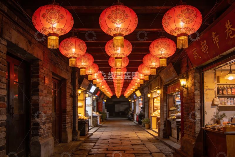 高清大图下载【趣麦麦图】古街夜景红灯笼高挂