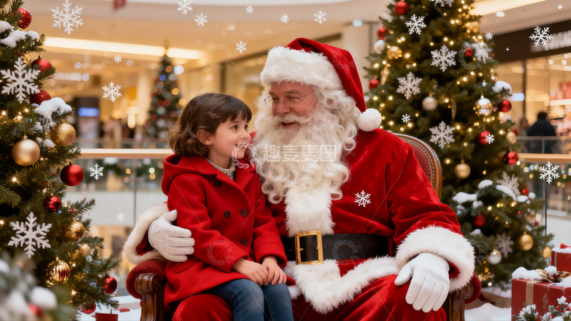 高清大图下载【趣麦麦图】圣诞老人与女孩商场合影
