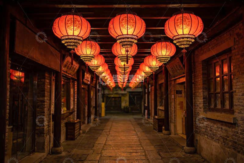 高清大图下载【趣麦麦图】古巷夜景红灯笼高挂