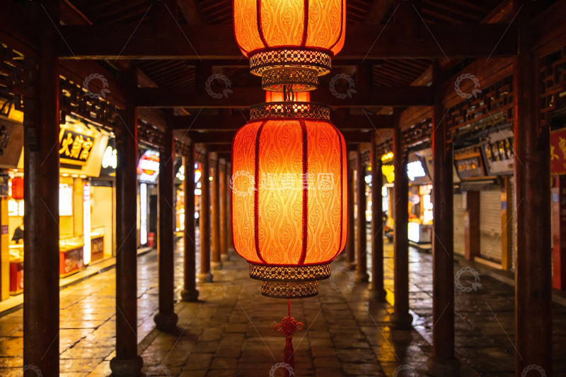 高清大图下载【趣麦麦图】古色古香灯笼长廊夜景