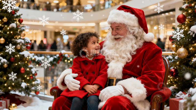 高清大图下载【趣麦麦图】圣诞老人与小女孩温馨合影