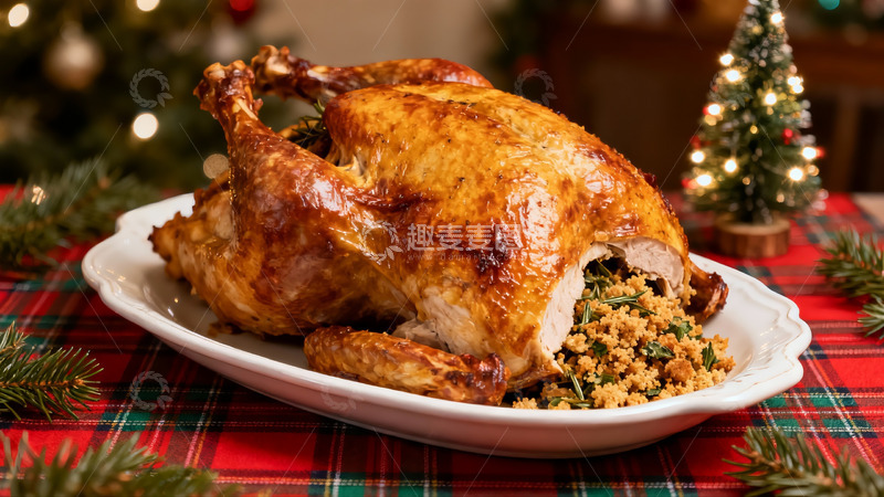 高清大图下载【趣麦麦图】节日餐桌上的烤火鸡