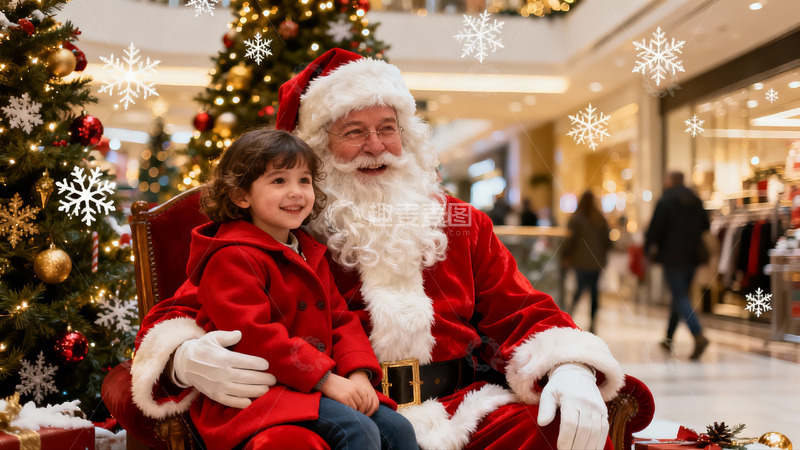 高清大图下载【趣麦麦图】圣诞老人与小女孩商场合影