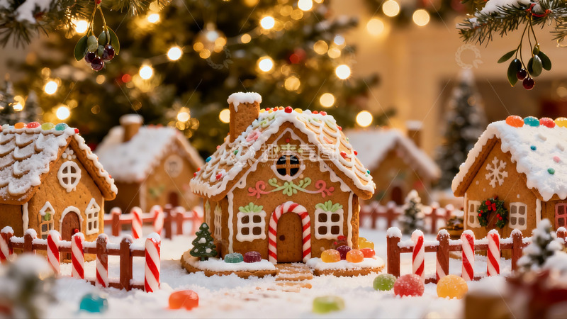 高清大图下载【趣麦麦图】圣诞姜饼小屋雪景
