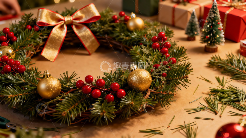 高清大图下载【趣麦麦图】圣诞花环装饰节日氛围浓厚