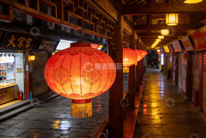 高清大图下载【趣麦麦图】古街夜景红灯笼高挂