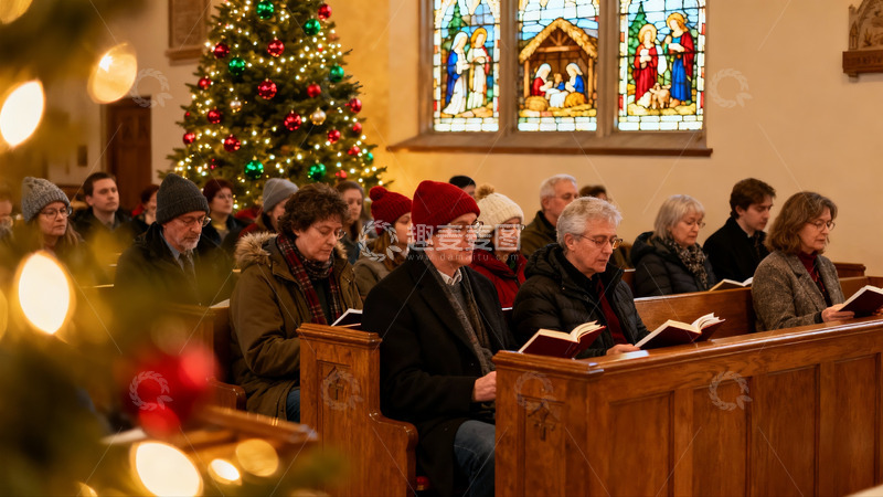 高清大图下载【趣麦麦图】教堂圣诞礼拜场景
