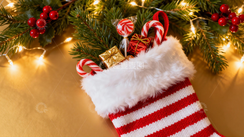 高清大图下载【趣麦麦图】圣诞袜装满节日糖果礼物