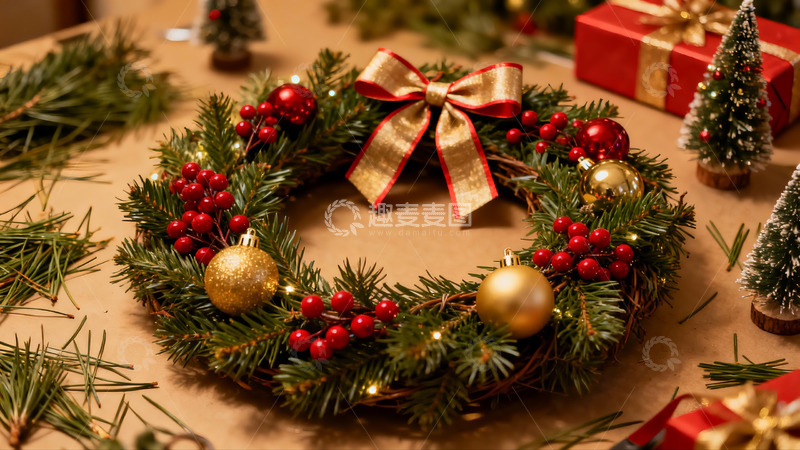 高清大图下载【趣麦麦图】圣诞花环装饰节日氛围浓厚