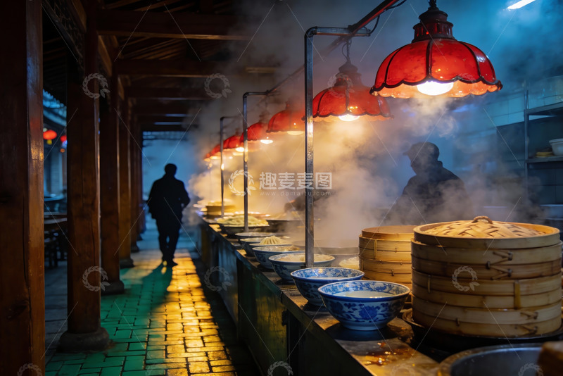 高清大图下载【趣麦麦图】古色古香餐厅热气腾腾美食