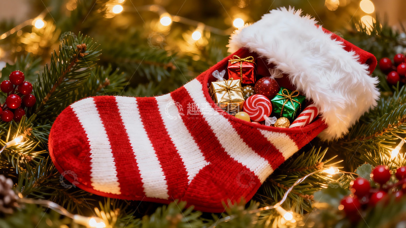 高清大图下载【趣麦麦图】圣诞袜装满礼物节日氛围浓厚