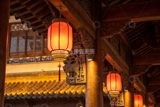 古建筑夜景红灯笼