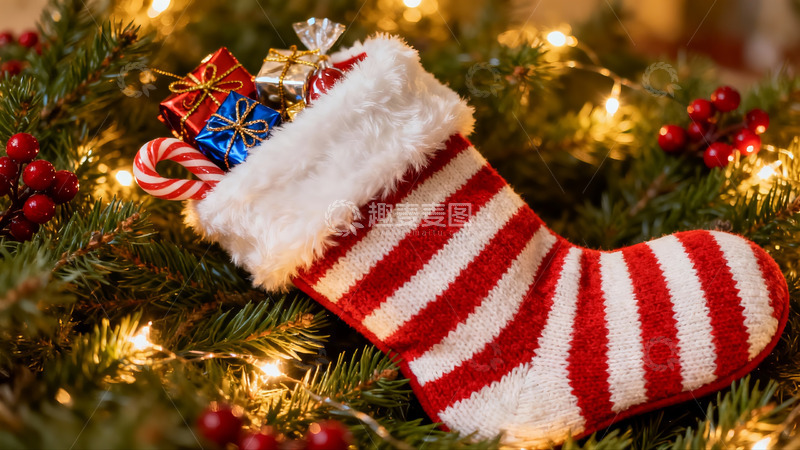 高清大图下载【趣麦麦图】圣诞袜挂满节日礼物