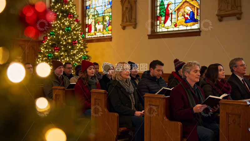 高清大图下载【趣麦麦图】教堂圣诞礼拜场景