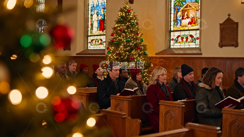 高清大图下载【趣麦麦图】教堂圣诞礼拜场景