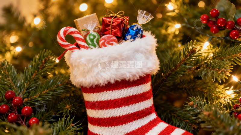 高清大图下载【趣麦麦图】圣诞袜装满礼物节日氛围浓厚