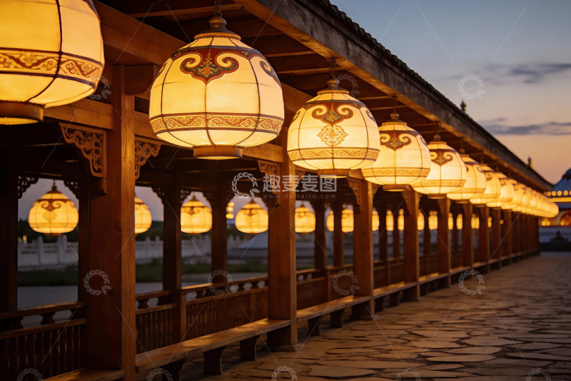 高清大图下载【趣麦麦图】古建筑长廊夜景灯笼