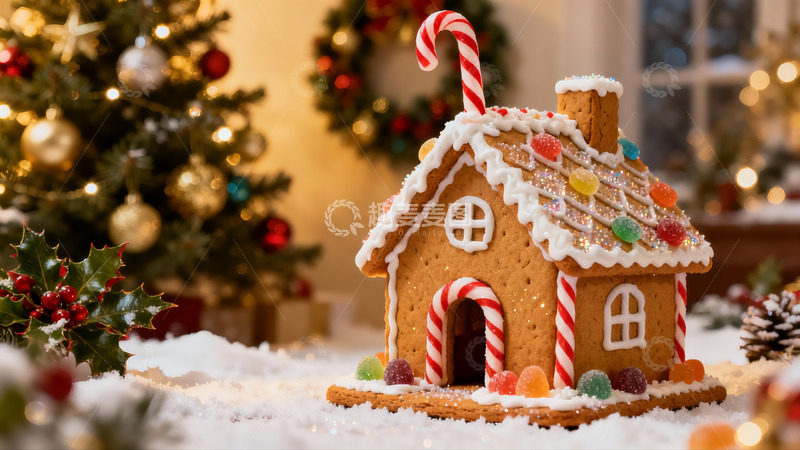 高清大图下载【趣麦麦图】圣诞姜饼屋装饰场景