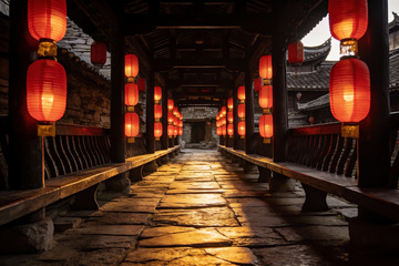 古巷红灯笼映石板路