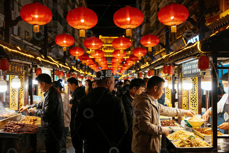 高清大图下载【趣麦麦图】夜市灯火辉煌人群熙攘