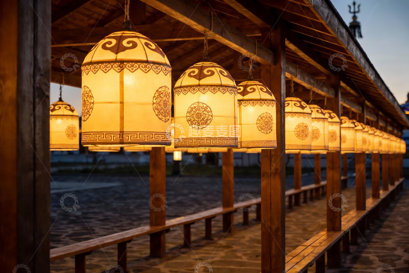 高清大图下载【趣麦麦图】古风长廊灯笼夜景