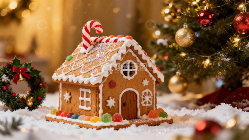 高清大图下载【趣麦麦图】圣诞姜饼屋与装饰树