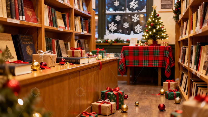 高清大图下载【趣麦麦图】书店圣诞装饰温馨场景