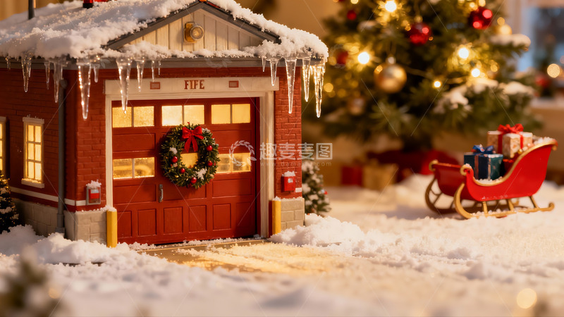 高清大图下载【趣麦麦图】雪中圣诞消防站模型