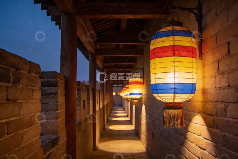 高清大图下载【趣麦麦图】古巷夜灯映砖墙