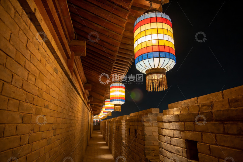 高清大图下载【趣麦麦图】古墙夜灯背景