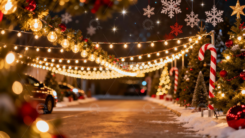 高清大图下载【趣麦麦图】雪夜圣诞街景灯光璀璨