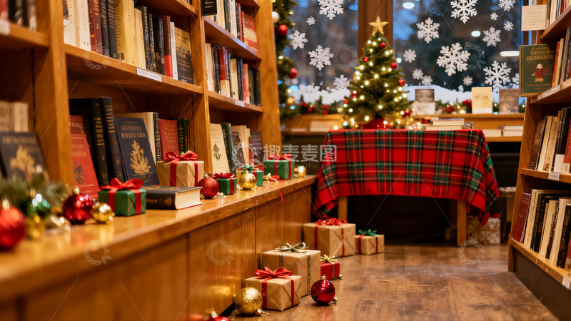 高清大图下载【趣麦麦图】书店圣诞装饰温馨场景